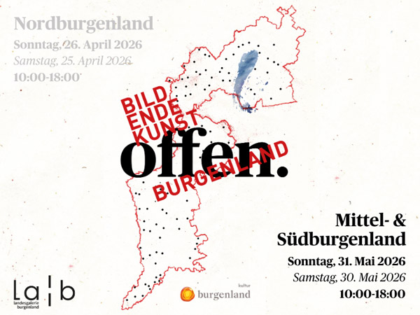 offen 2026 Flyer mit Terminen und den Standorten der Ateliers auf einer Karte des Burgenlands
